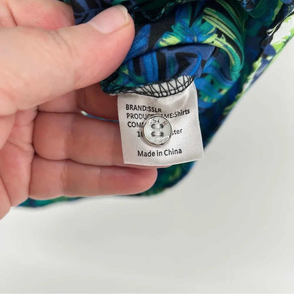SSLR Aloha Hawaiian Camp Shirt Men's XL‎ Blue Vibrant Floral Pattern EUC